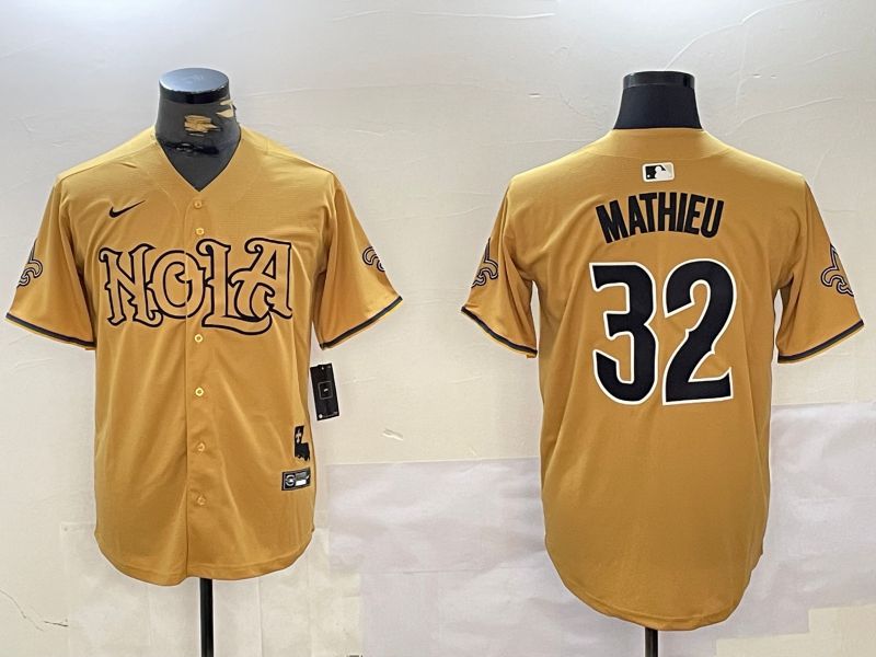 Men New Orleans Saints 32 Mathieu Yellow Joint Name 2024 Nike Limited NFL Jersey style 2